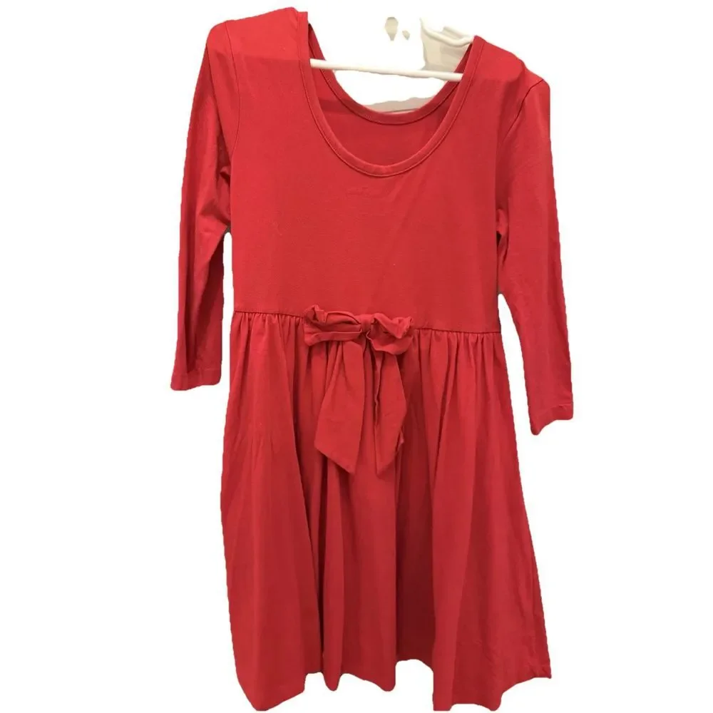 Rufflebutts Solid Red Twirl Dress‎ Pockets Bow Sz 8